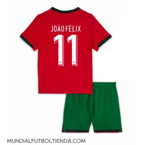 Camiseta Portugal Joao Felix #11 Primera Equipación Replica Eurocopa 2024 para niños mangas cortas (+ Pantalones cortos)